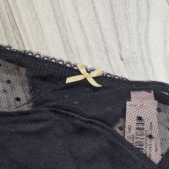 Victoria's Secret Black Stretch Cotton Polka Dot Mesh V-String Panty - Picture 2 of 3